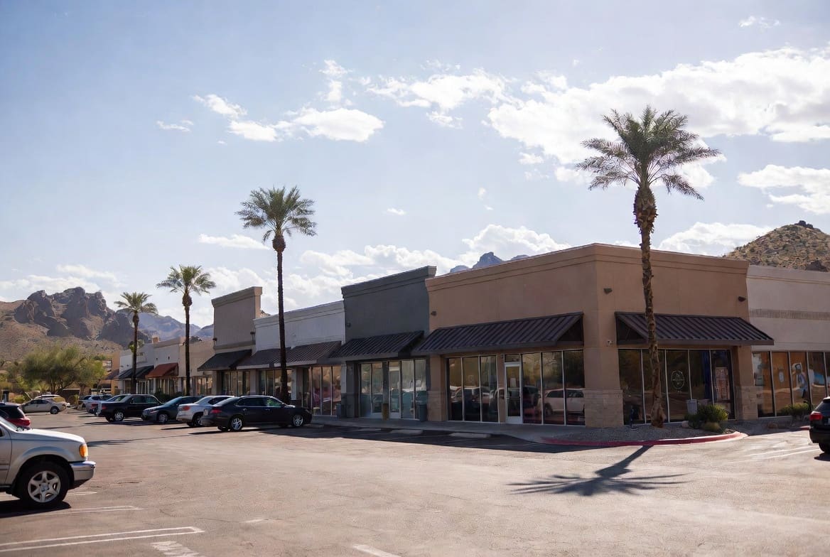 Arizona commercial rental property insurance protects a leased retail building in the desert Southwest