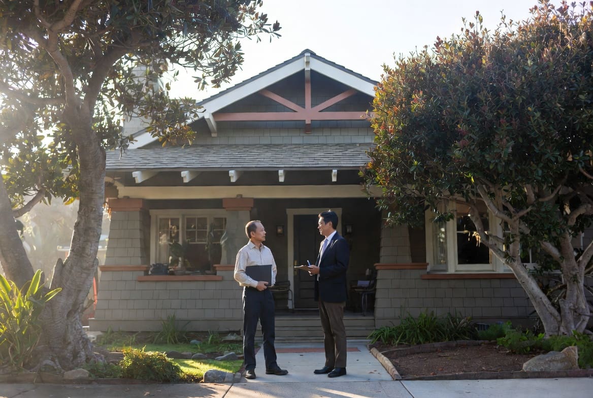 California trust homeowners insurance checklist review at a craftsman home with an agent